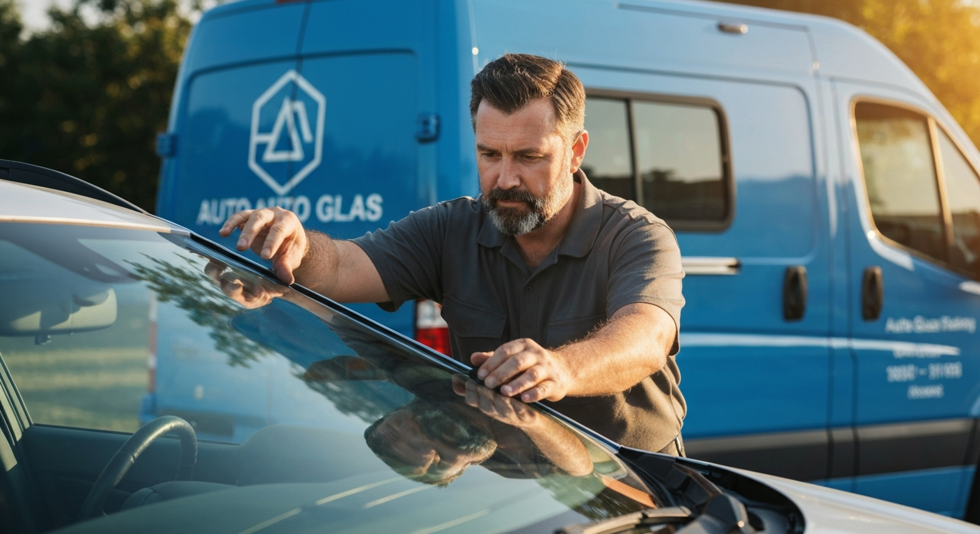 Professional technician replacing a car windshield in McKinney TX