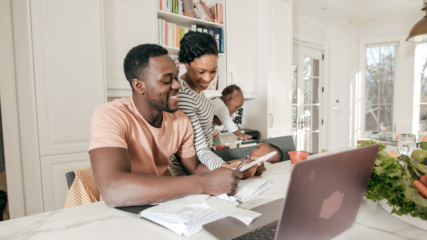 Family reviewing finances together