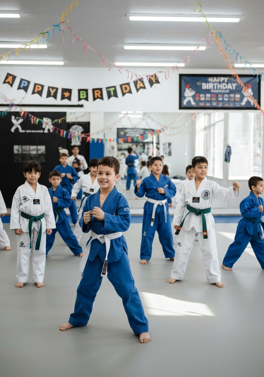 Birthday party group in the dojang