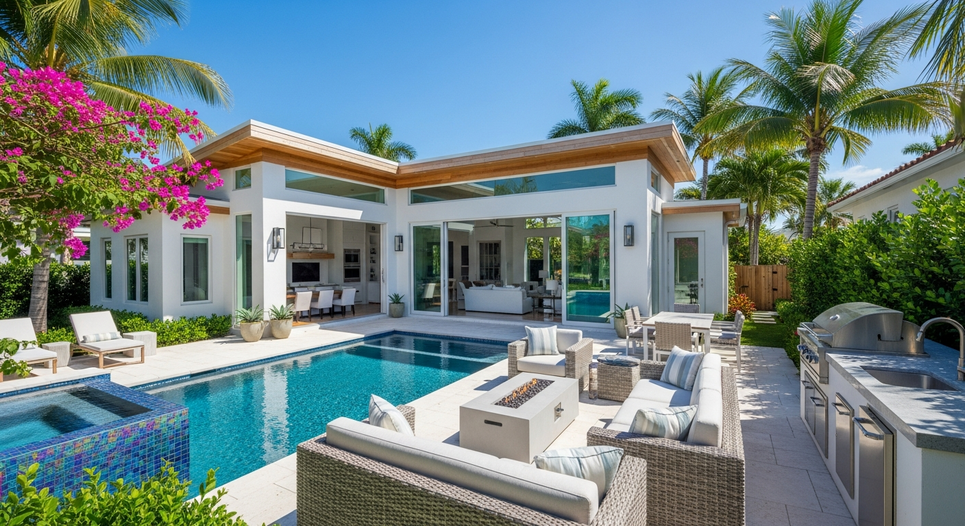 Custom home addition and luxury backyard in South Florida