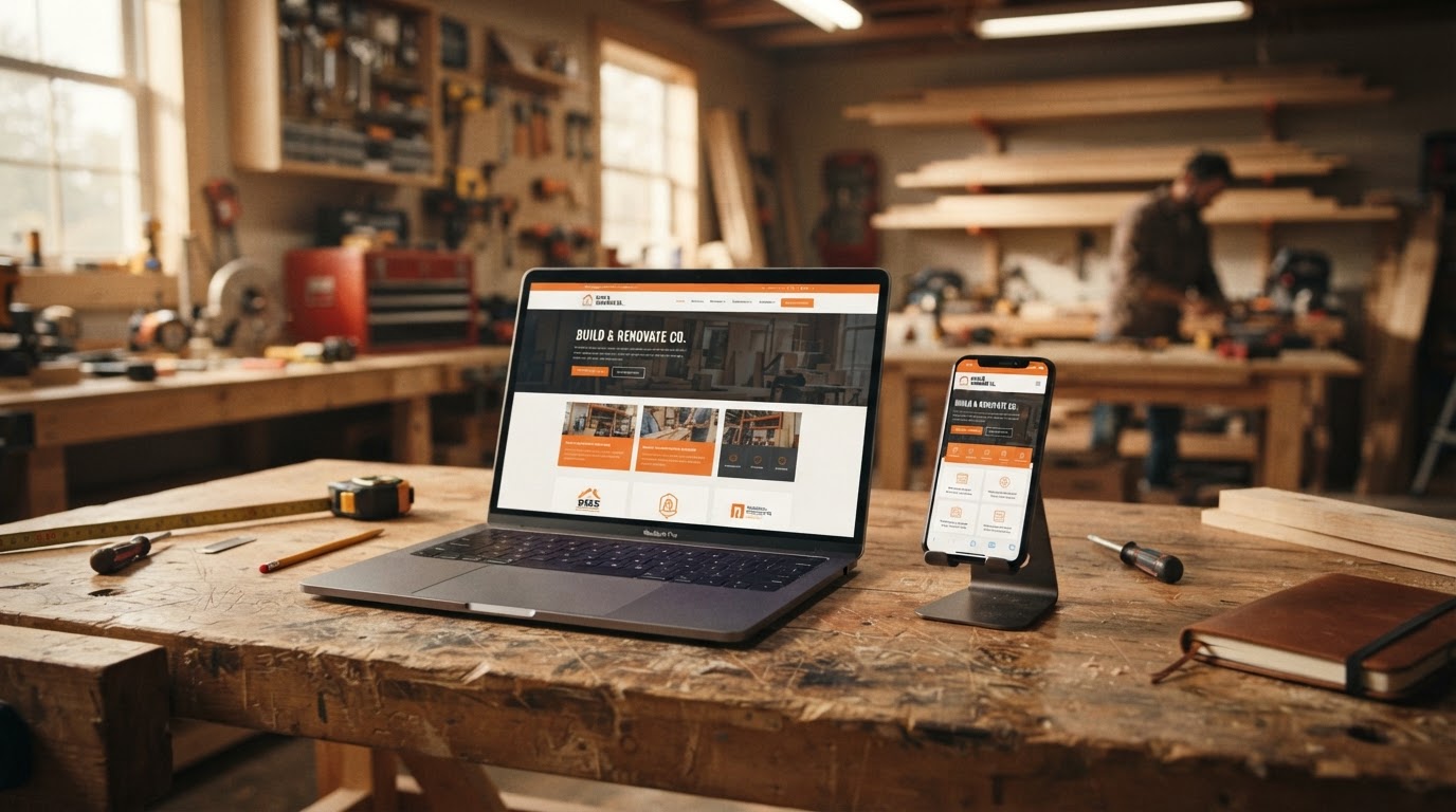 Professional trade business website on laptop and phone