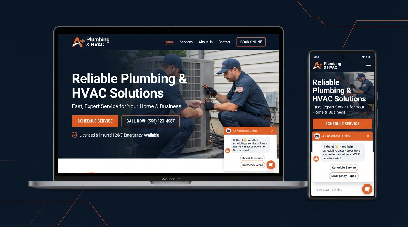 Professional trade business website with AI chatbot widget