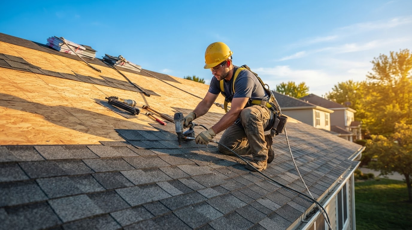 Roofers professional at work