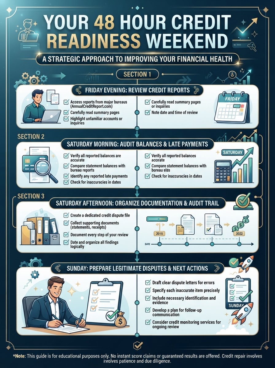 48-hour credit readiness checklist for reviewing credit report errors utilization and late payments