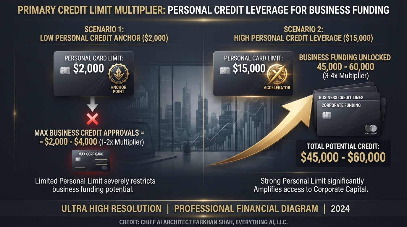 Diagram showing how primary personal credit card limits act as a benchmark for business credit limits.