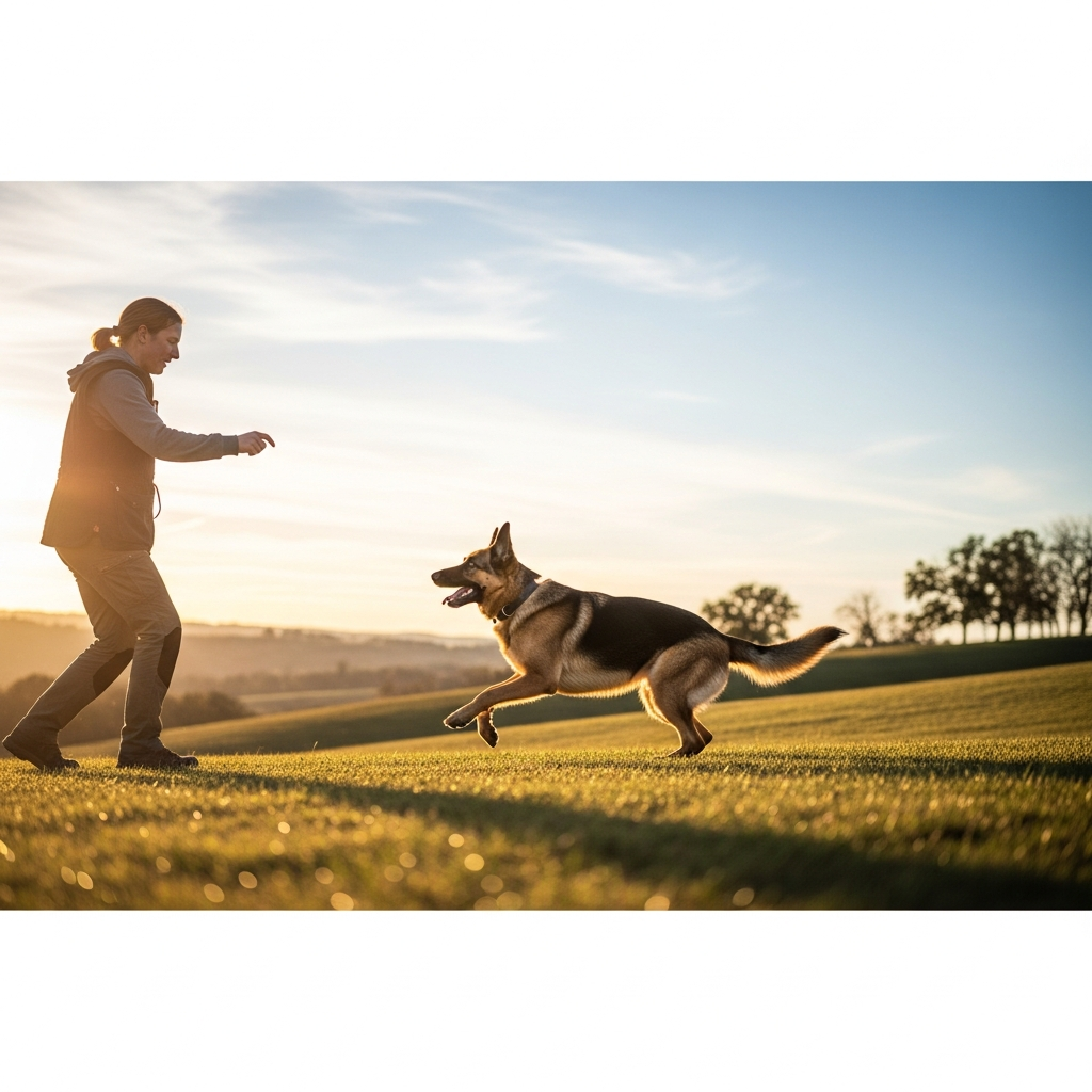 Trainer calling German Shepherd