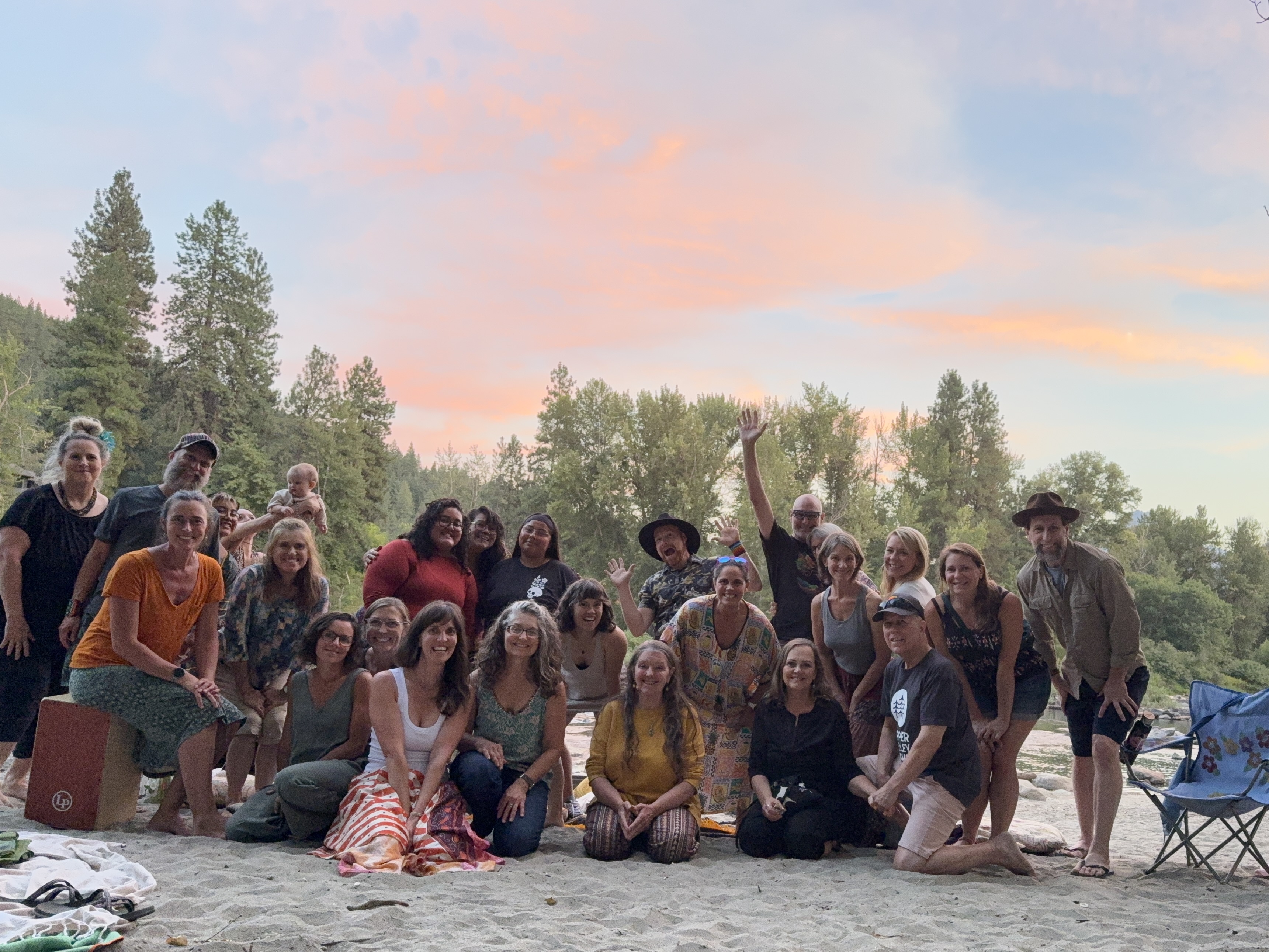 Community hugging in a circle