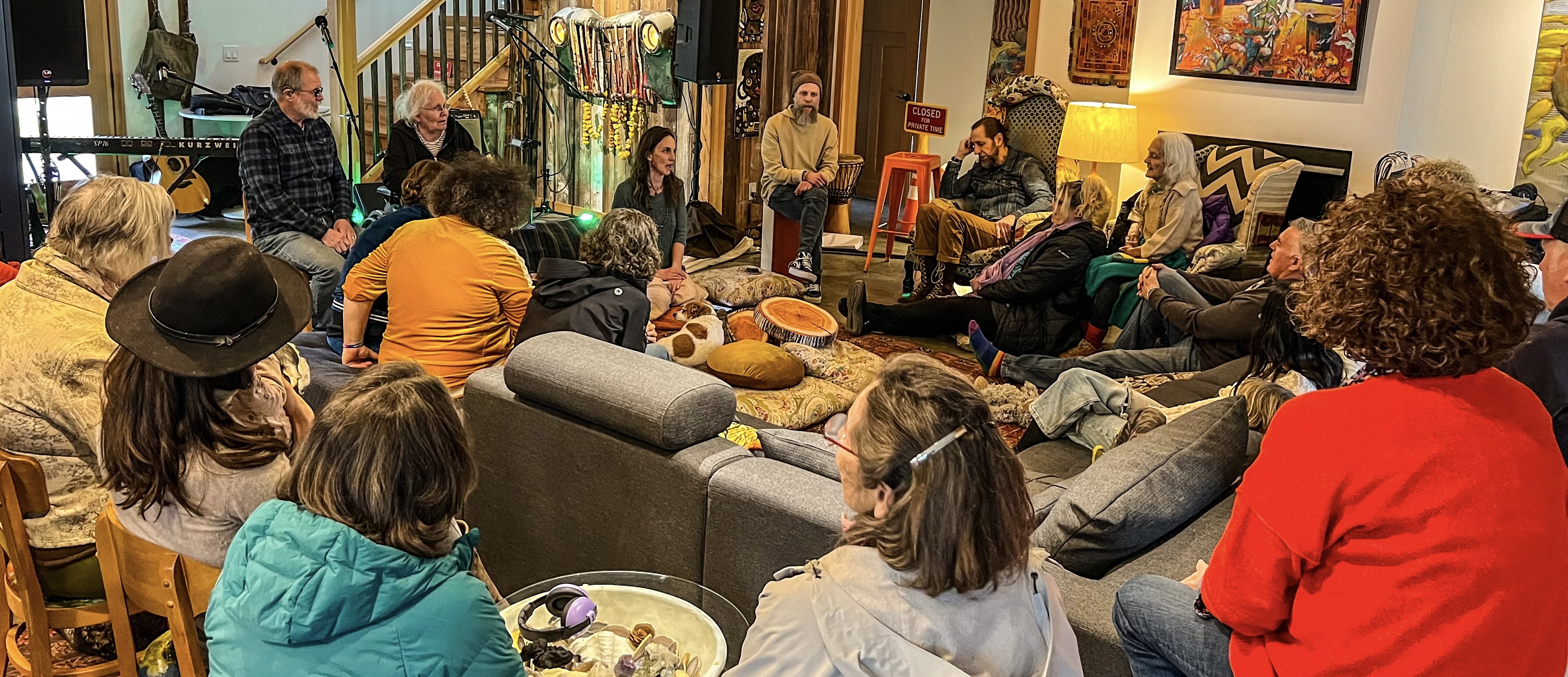 Shine Chorus gathering in a warm community space