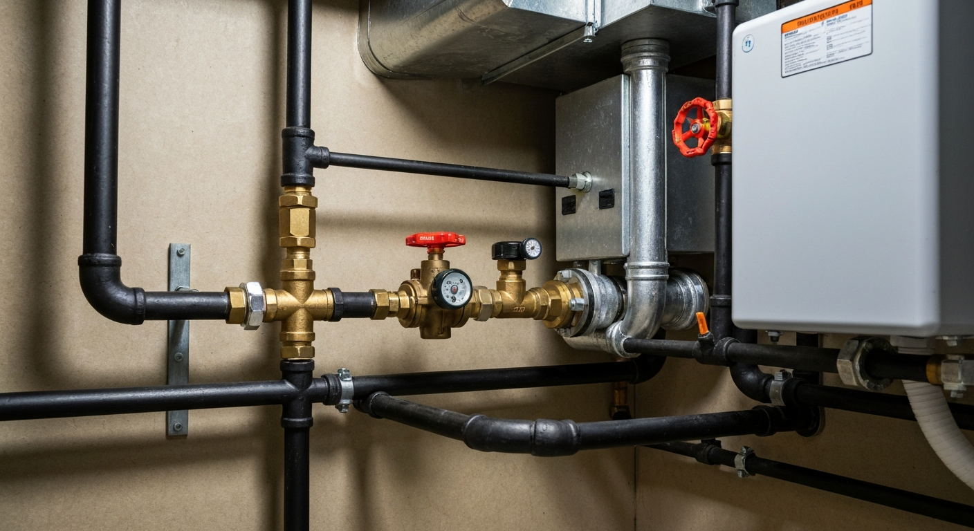 Clean professional gas line piping installed with shutoff valve near Longmont