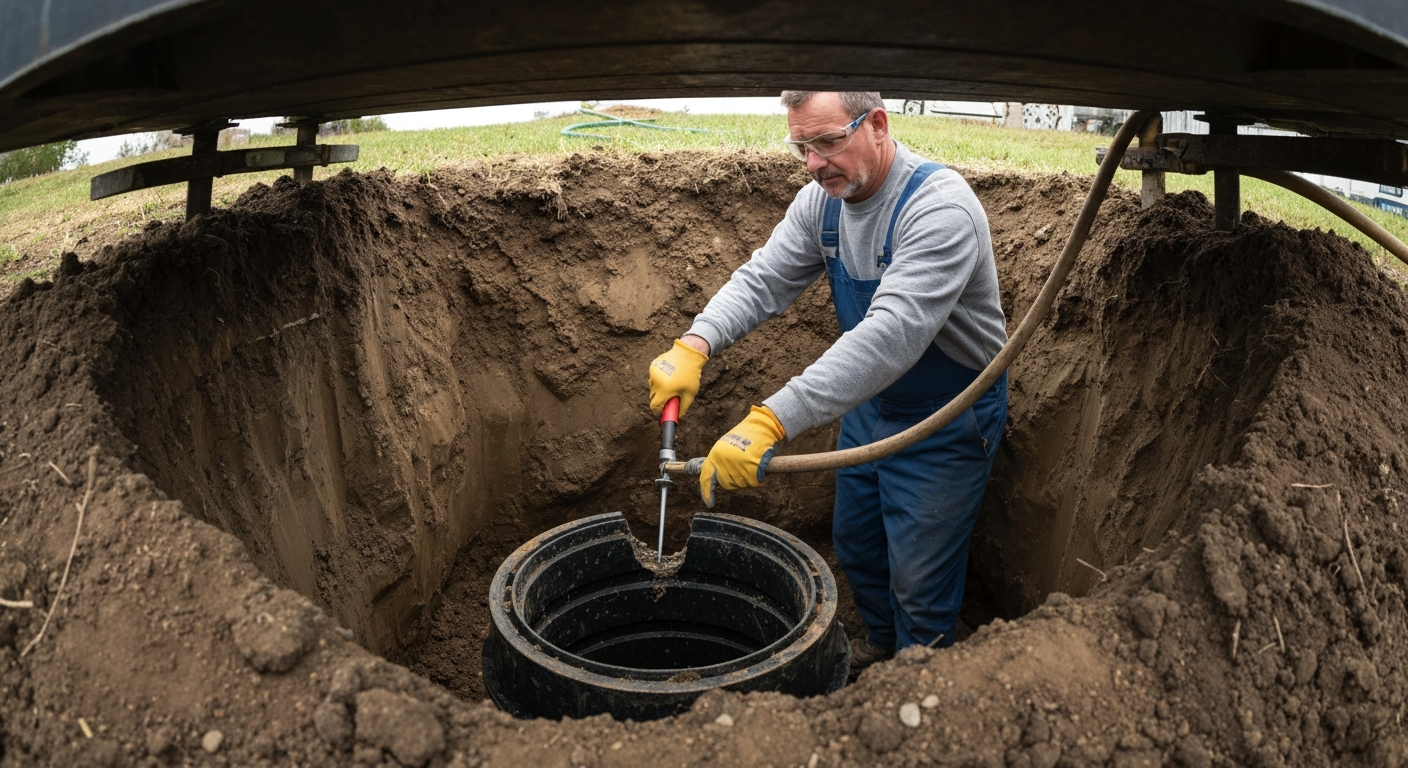 Damaged septic system accessible component before repair in Longmont