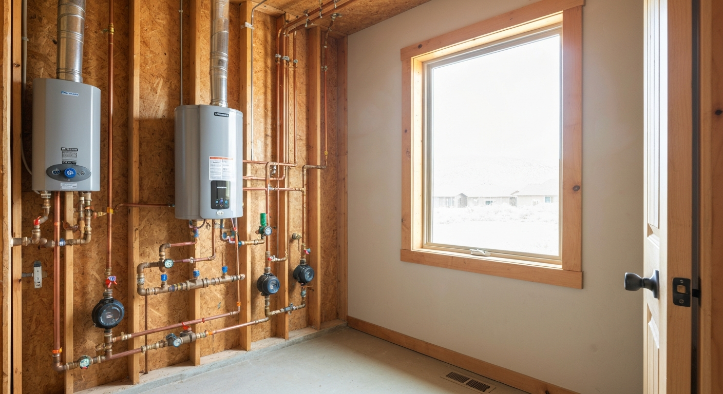 Modern wall-mounted tankless water heater installed in Longmont
