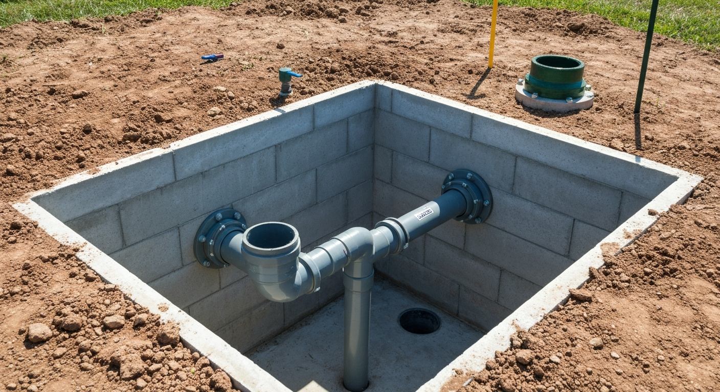 Repaired septic inlet pipe and access component after professional repair in Longmont