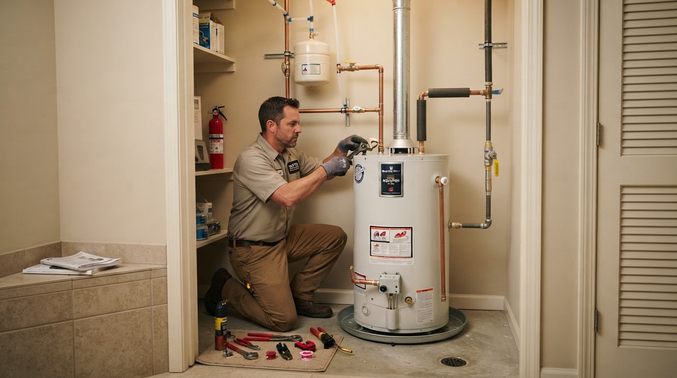 Standard tank water heater installation in Longmont