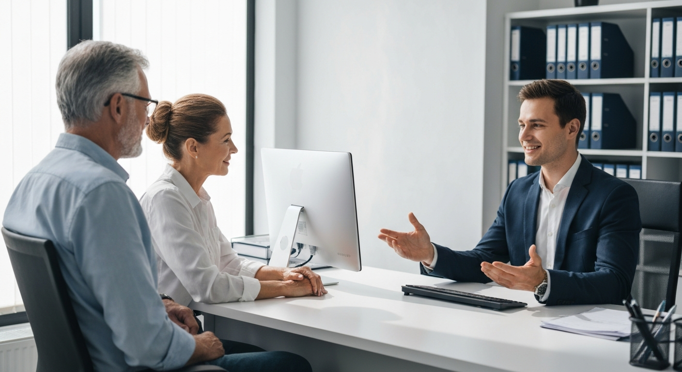 Couple speaking with insurance agent