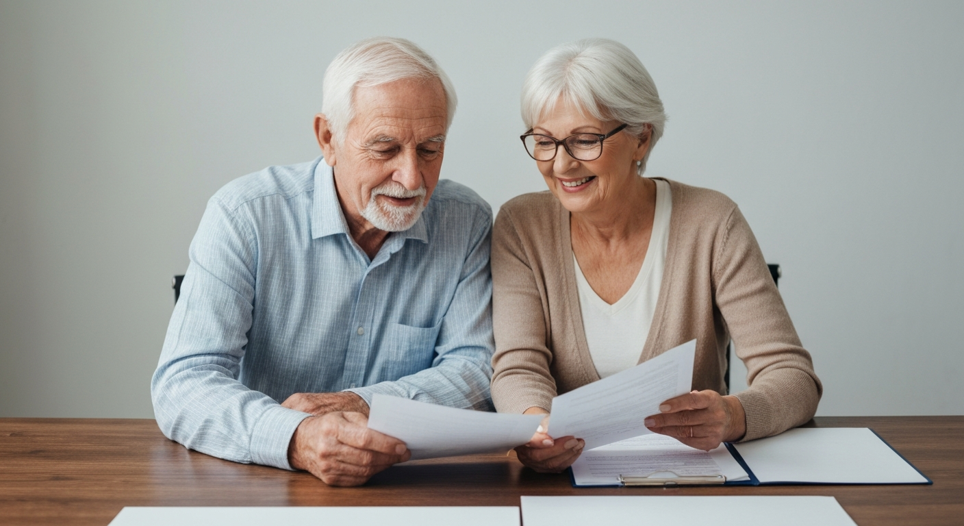 Senior couple reviewing documents