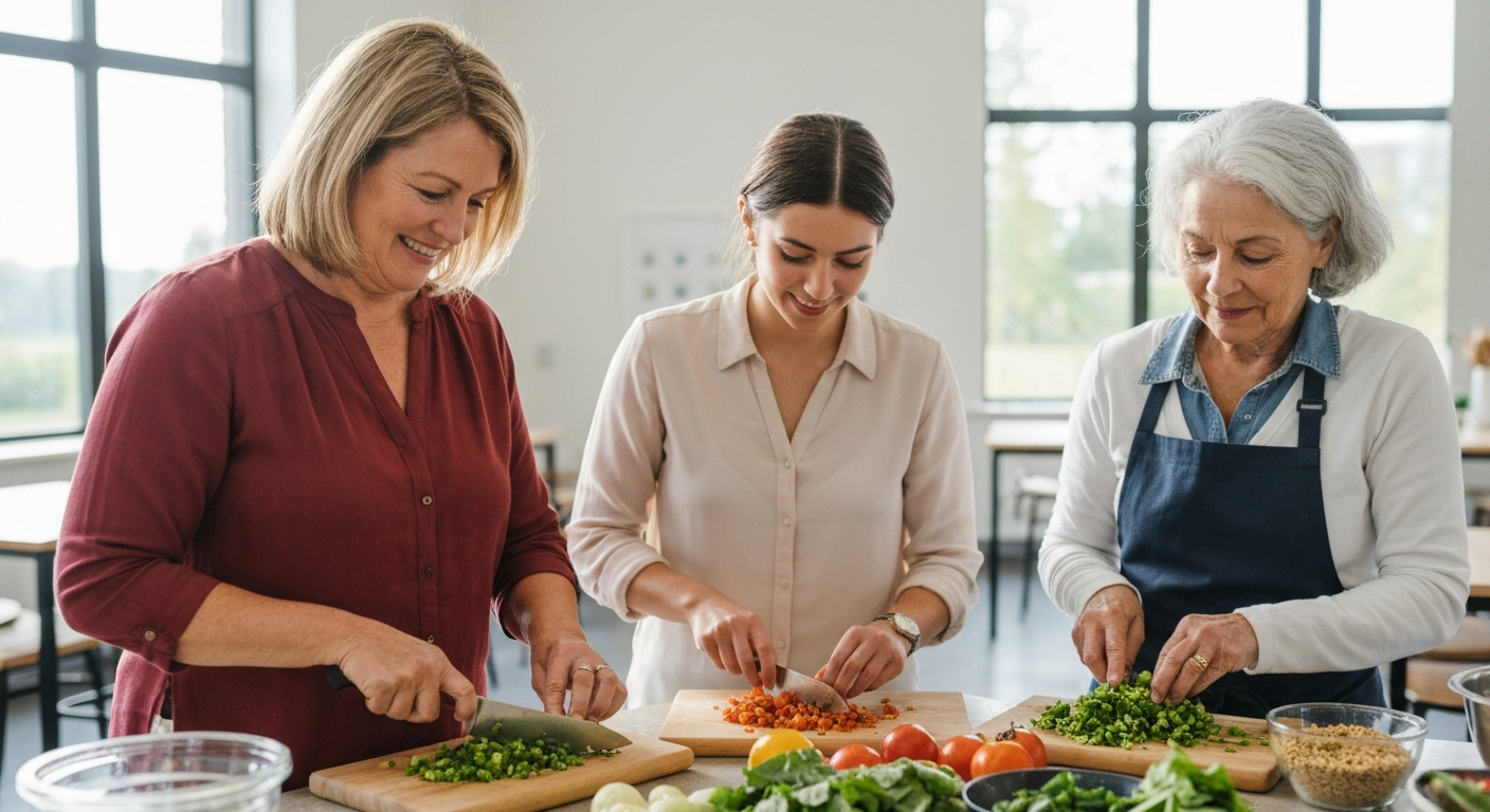 Women preparing healthy meals