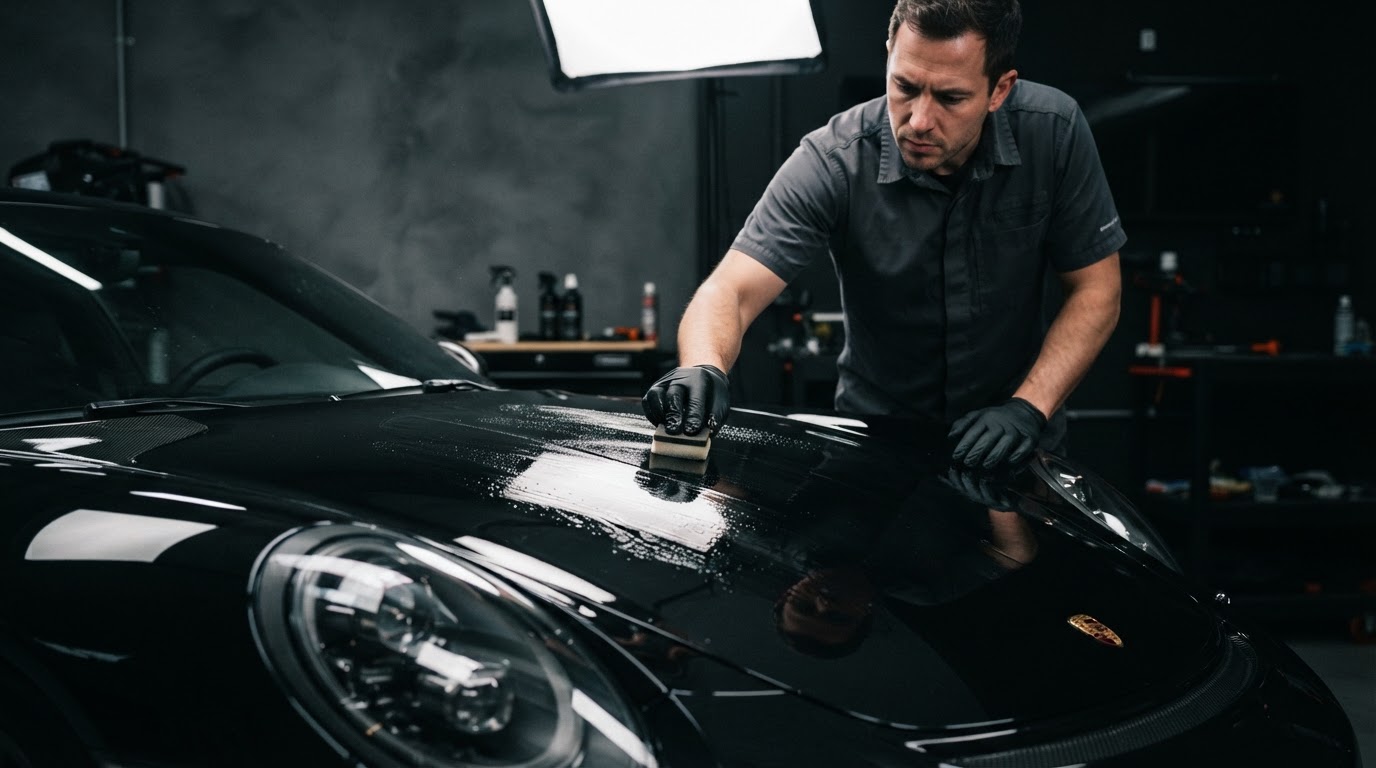 Professional ceramic coating being applied to a vehicle in Southwest Florida