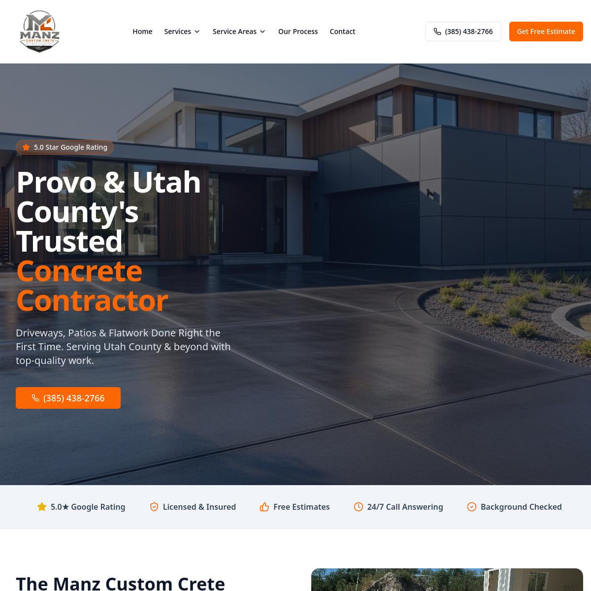 Manz Custom Crete website built by BlueTaip