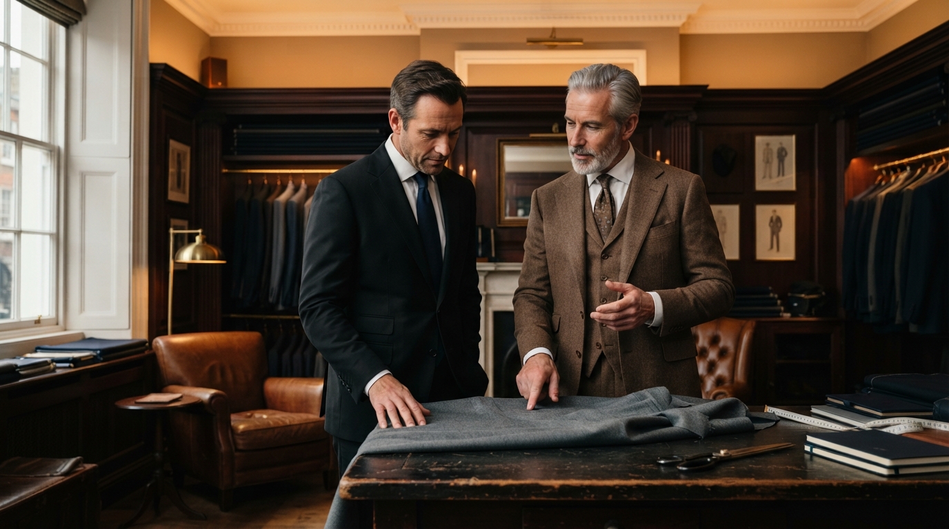 Private clothier consulting with a client in an elegant home office