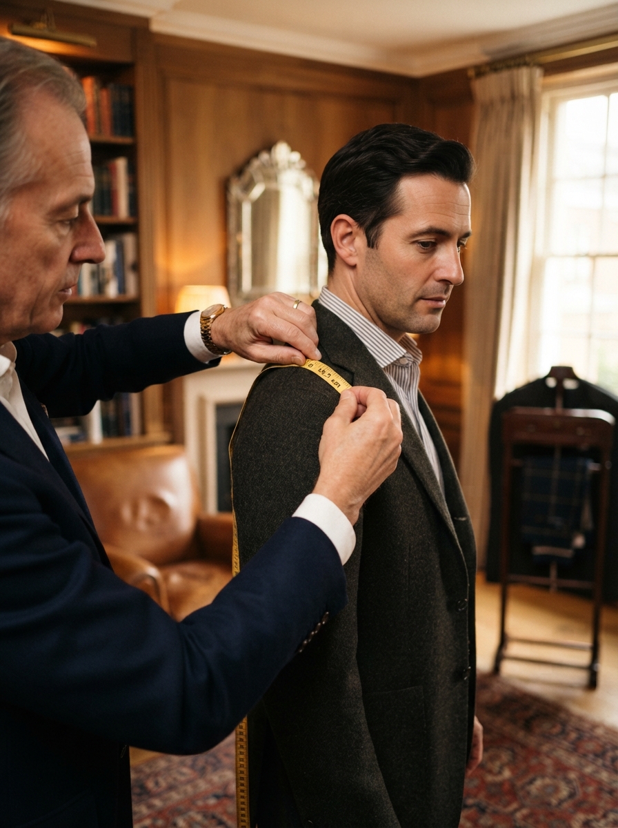 Brad Otto measuring a client's shoulder during a private fitting
