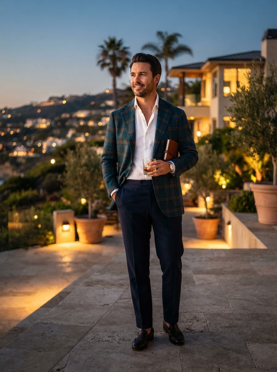 John Bradley Teal Plaid Sport Coat - A rich teal plaid jacket with crisp windowpane pattern — equally at home at a seaside dinner or a gallery opening.