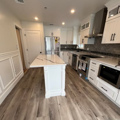 Kitchen island and luxury vinyl flooring