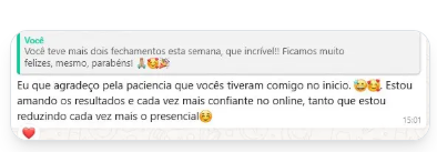 Depoimento — 3 fechamentos na semana