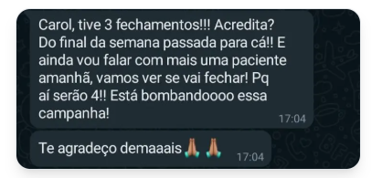Depoimento — campanha bombando, 4 closings
