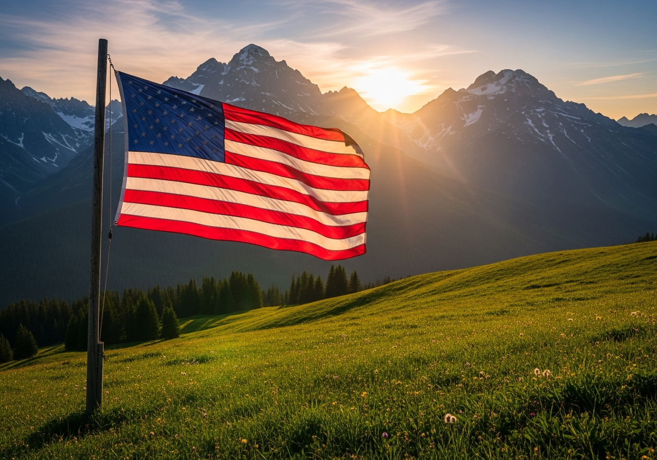 Beautiful vacant land with US flag