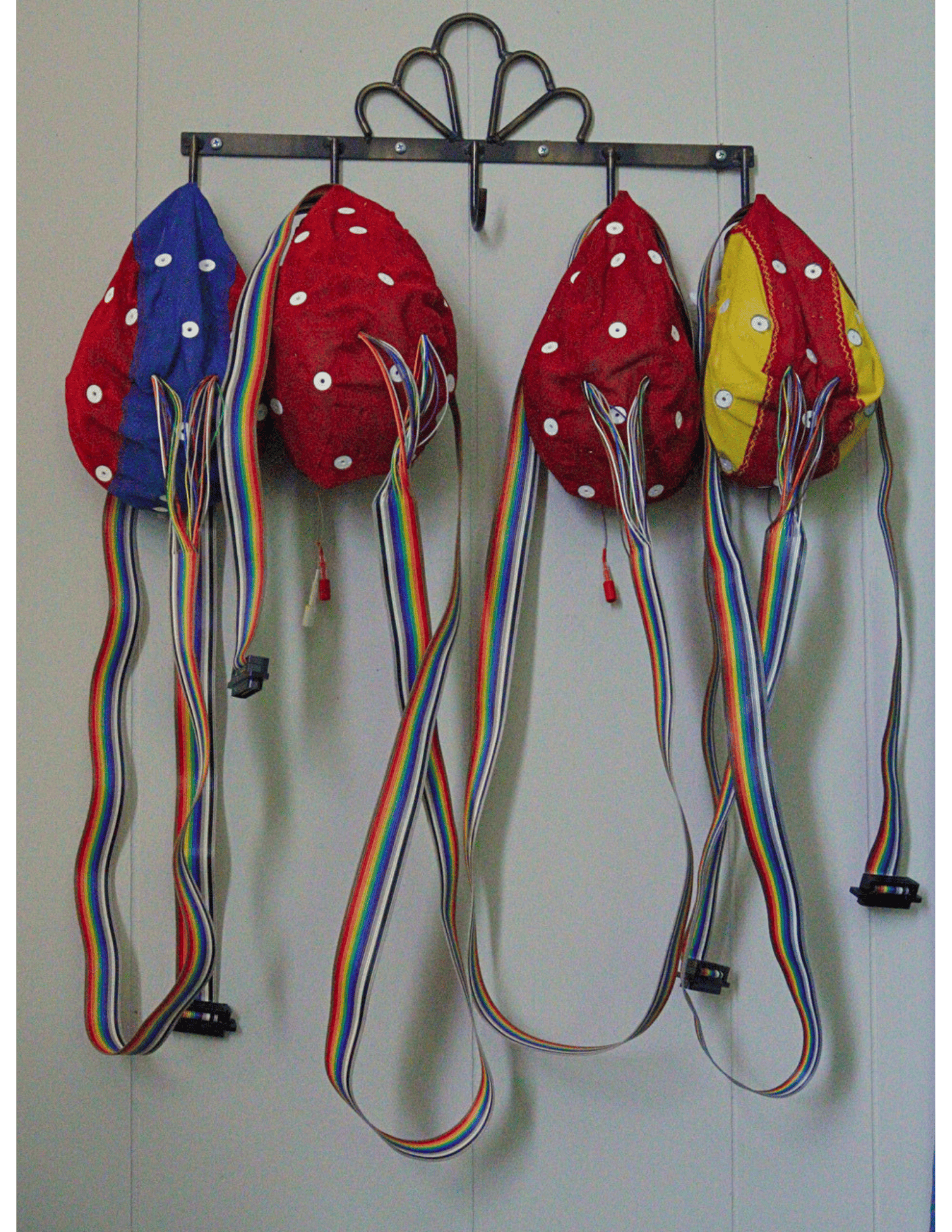 Colorful EEG caps used for neurofeedback
