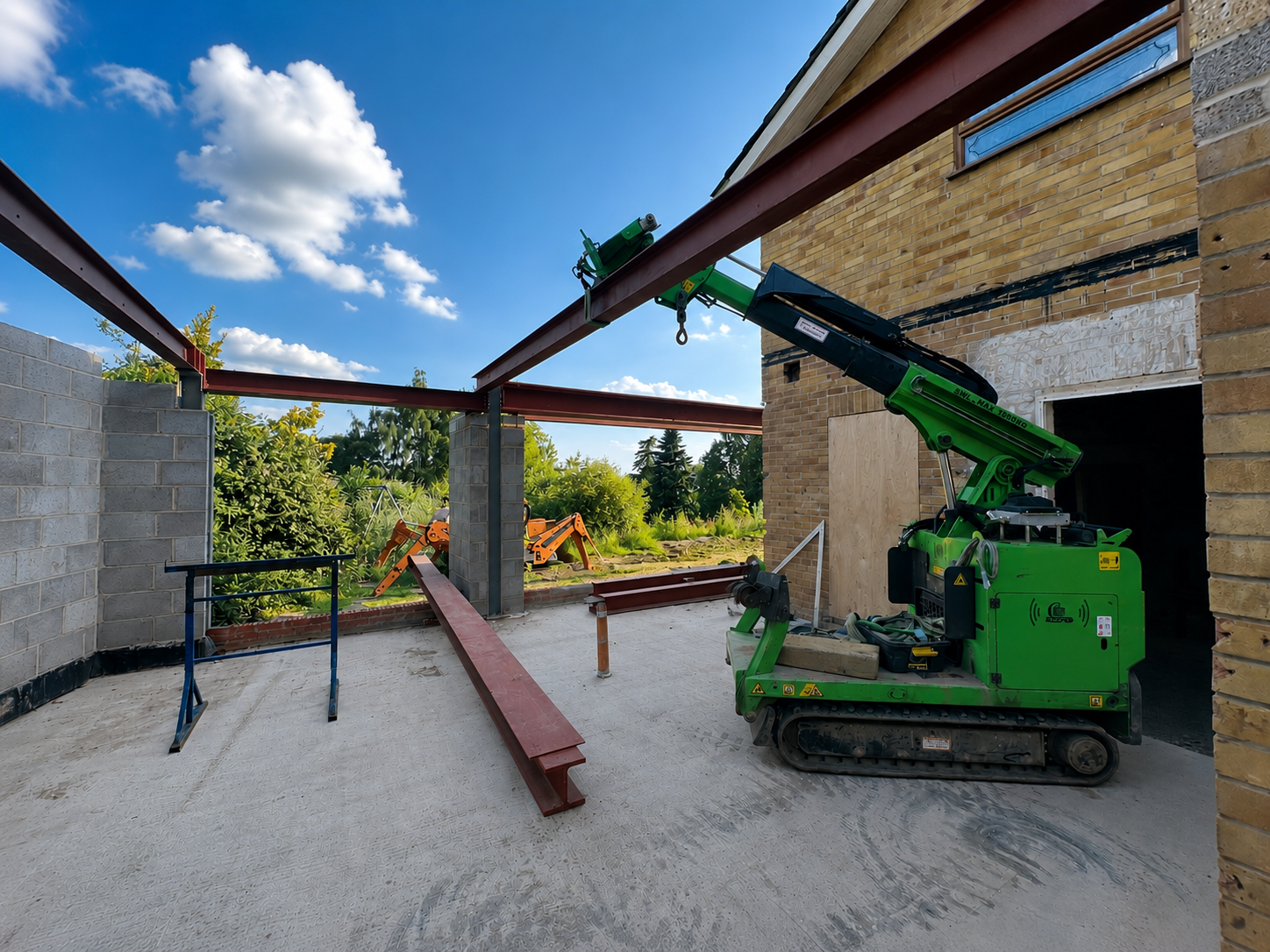 Structural steel beam installation by Milano Home Improvement during a major load-bearing wall alteration in Halesowen, West Midlands.