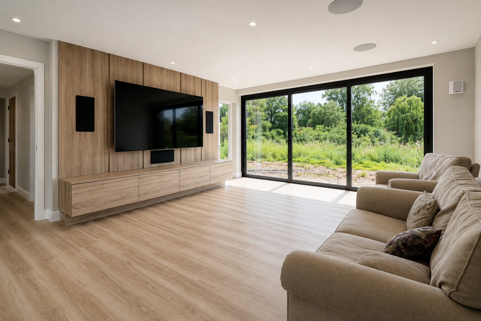 Completed bespoke media wall as part of a home renovation by Milano Home Improvement Ltd