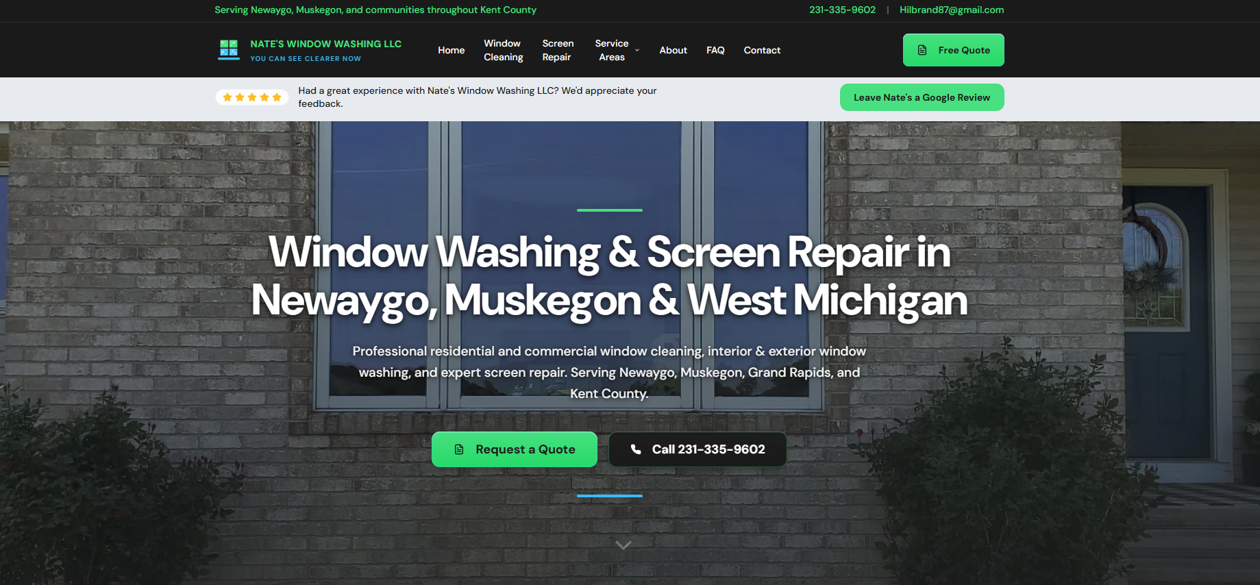 Nate's Window Washing LLC website design by Local Ranking Solutions