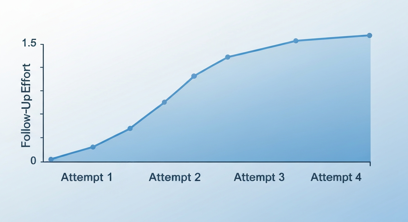 Chart showing how manual follow-up effort declines with each additional contact attempt
