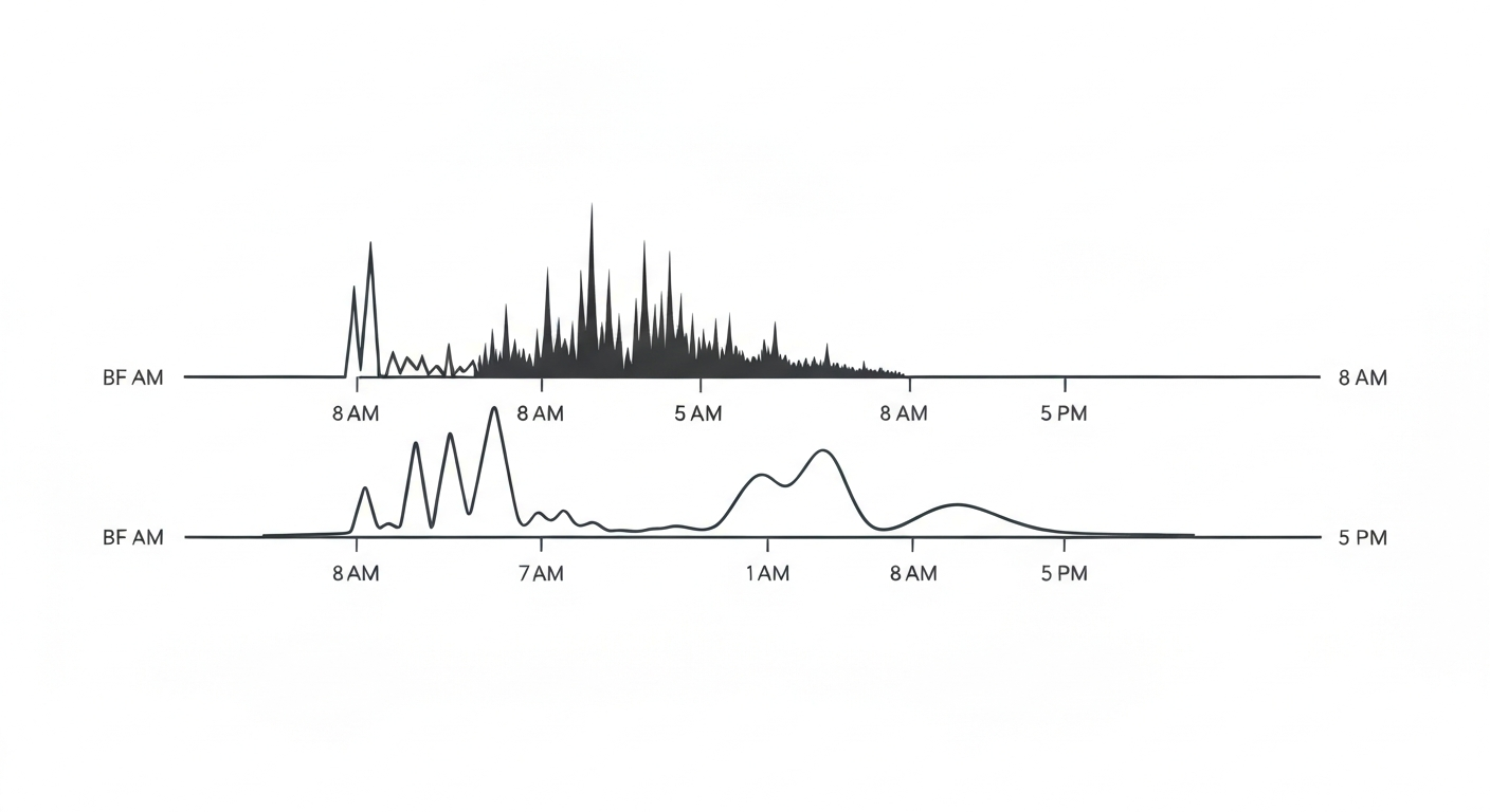 Timeline chart comparing front desk staff stress levels before and after implementing an AI receptionist