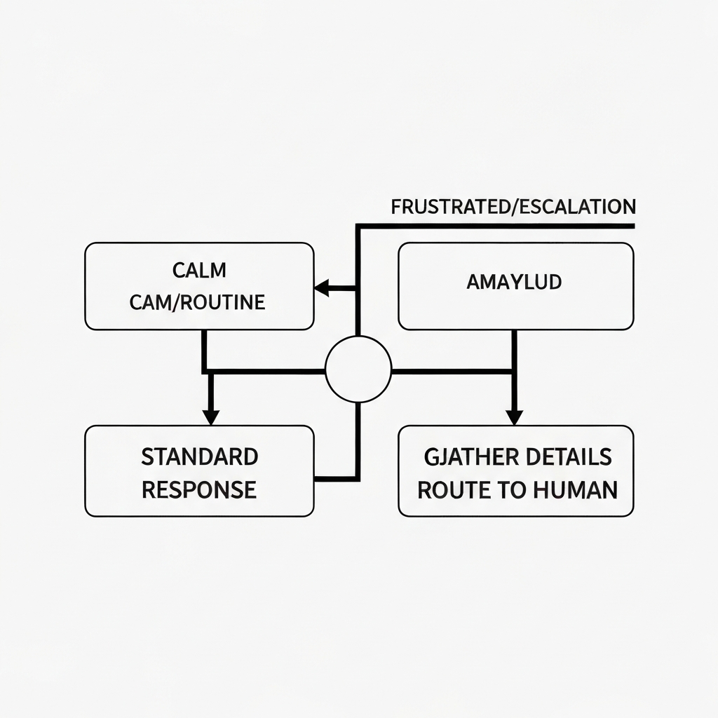 Decision tree showing how AI detects caller tone and routes to escalation when needed