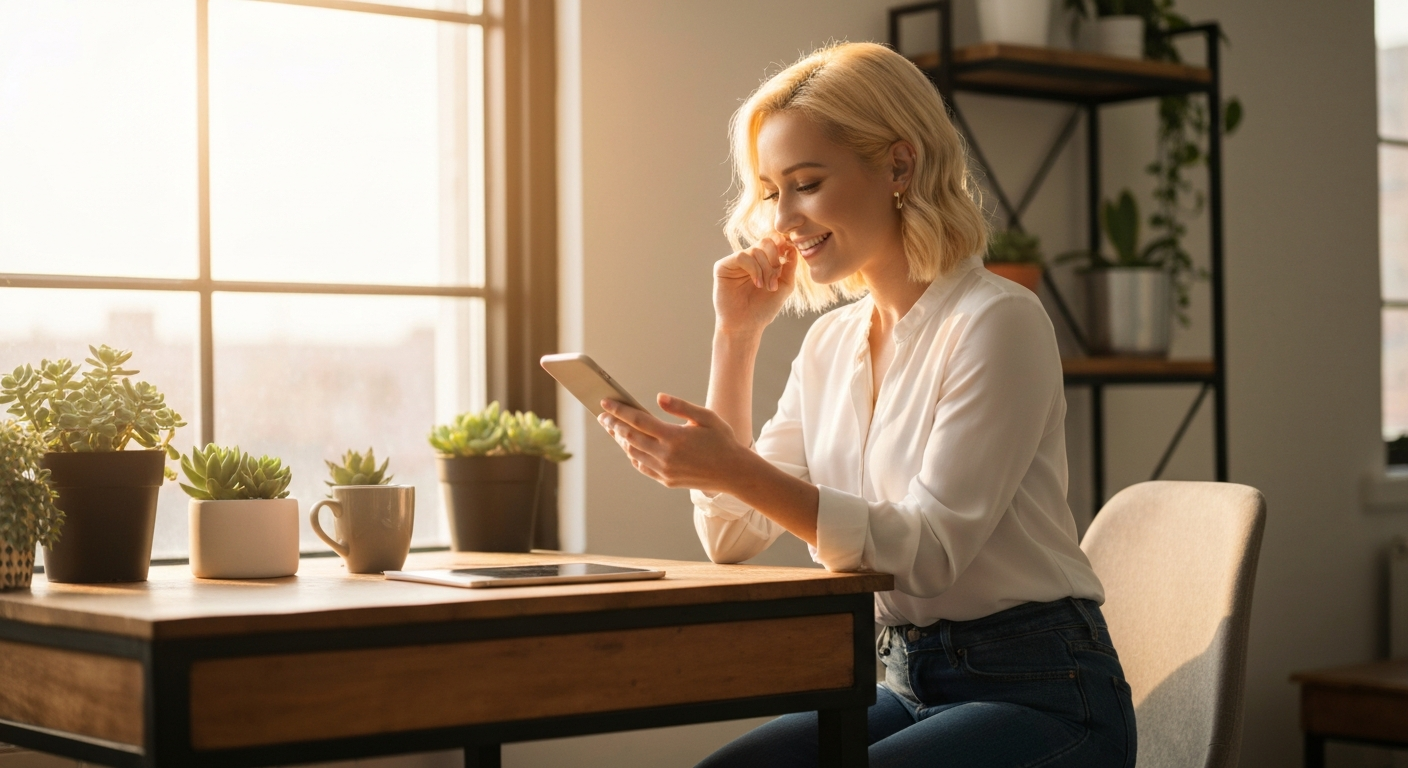 Business owner reviewing calendar notifications on launch day for their new AI voice employee