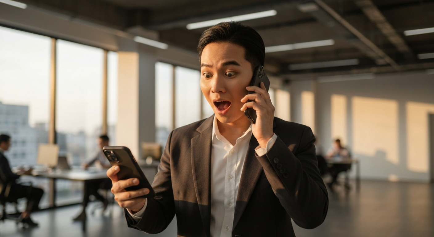 Business owner reacting to an unexpected reply from a reactivated dormant lead