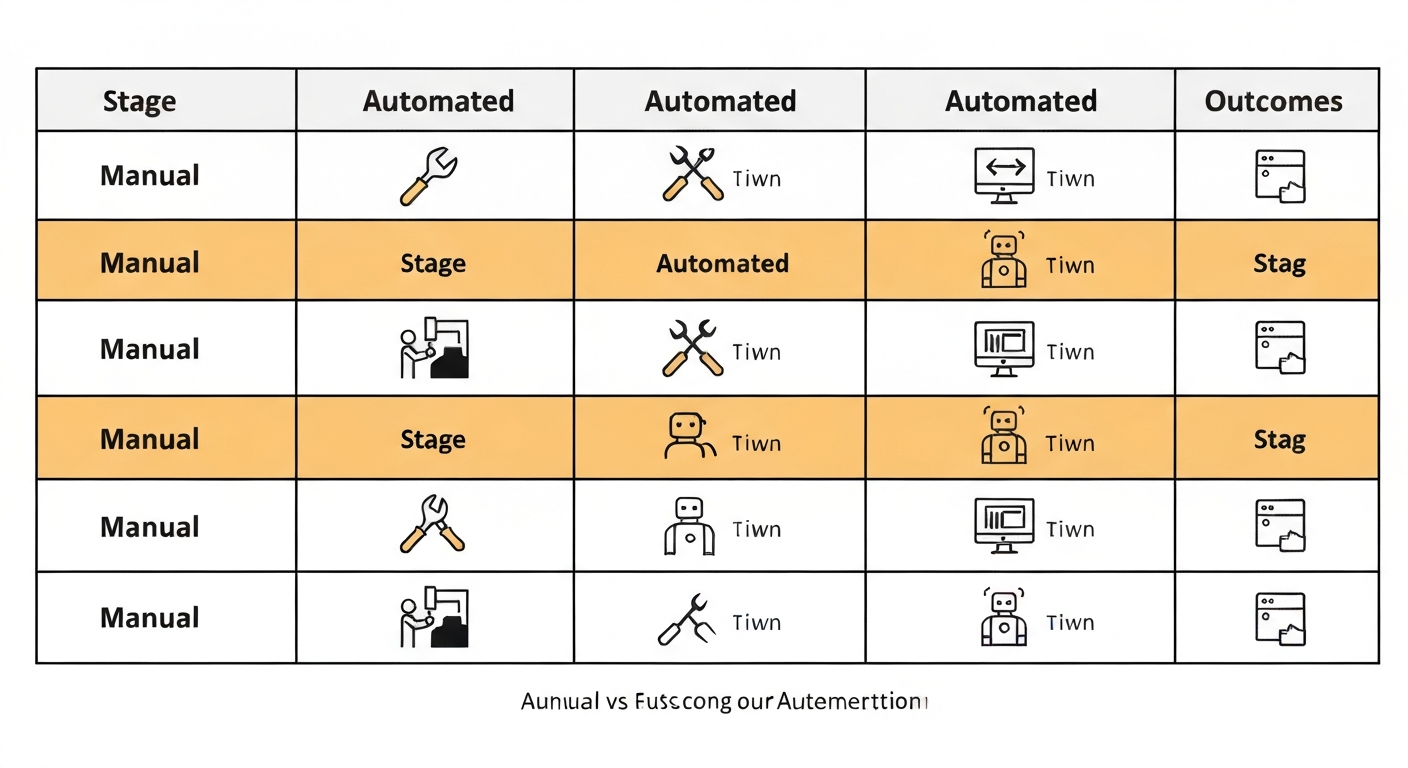 Comparison graphic showing manual versus automated follow-up outcomes across four business stages