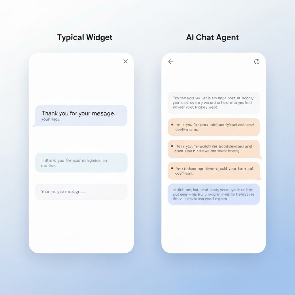 Comparison graphic showing a typical chat widget response versus an AI chat agent response