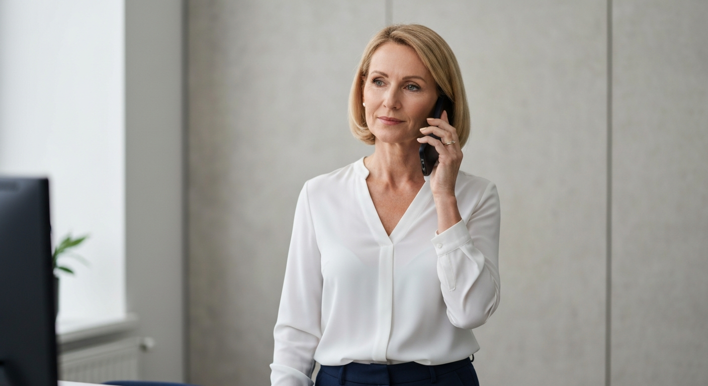 Customer service staff member calmly handling a difficult phone call