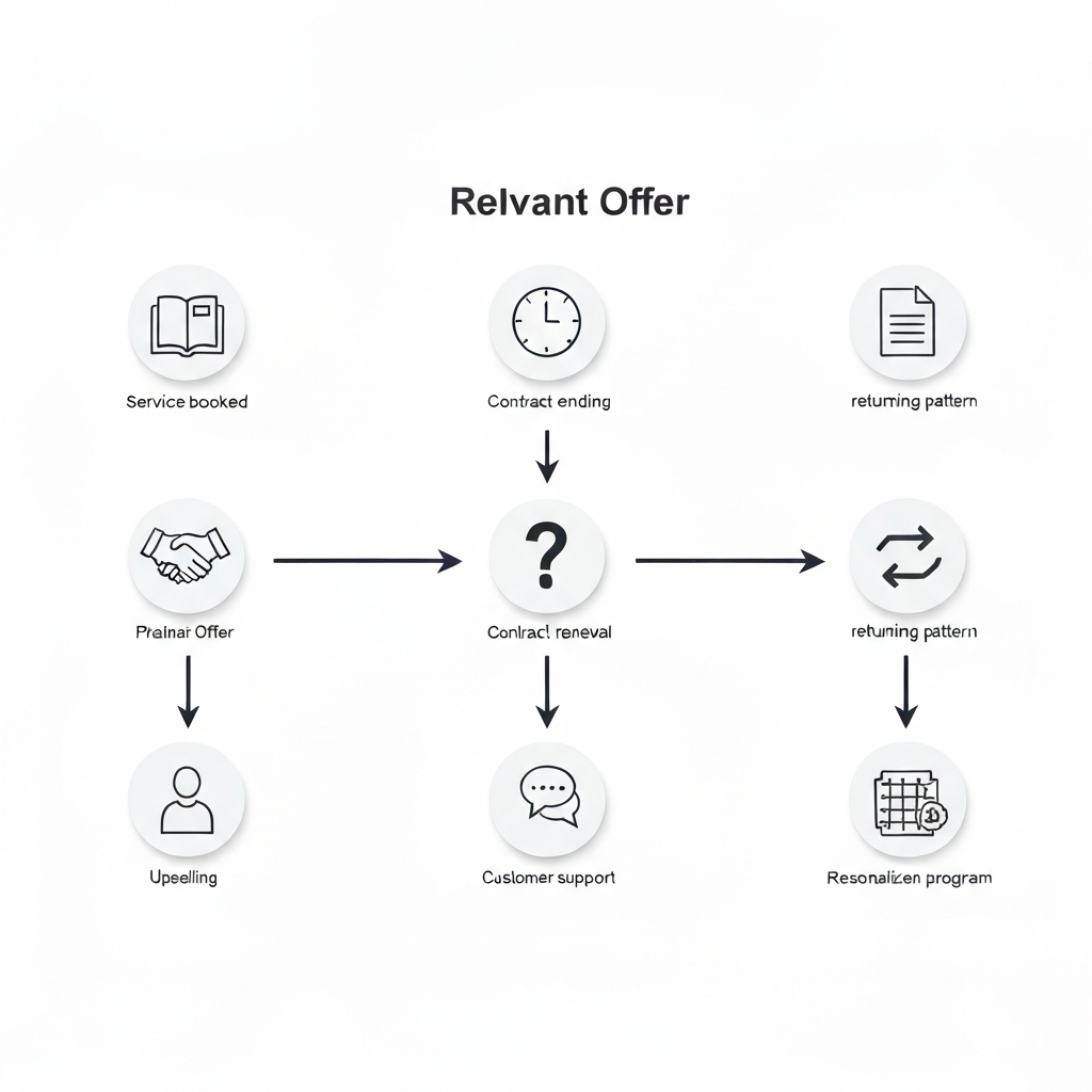 Diagram showing how specific customer triggers connect to relevant automated upsell offers