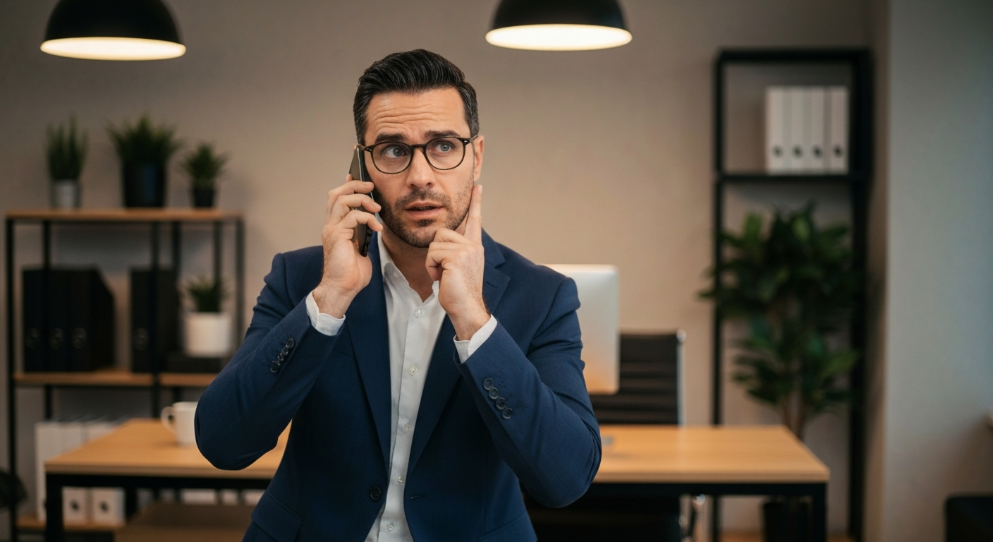 Business owner personally testing an AI voice assistant call before adoption