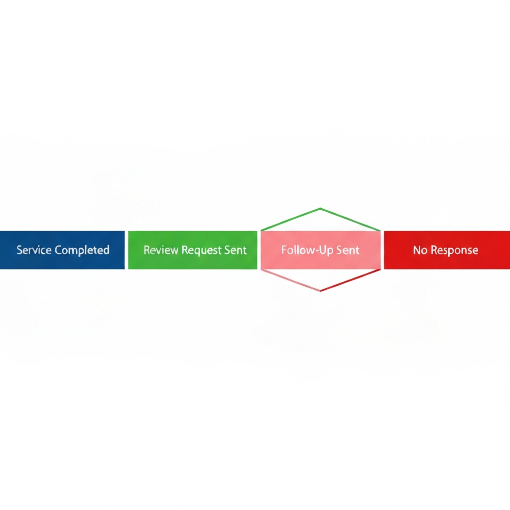 Timeline diagram showing the automated sequence and timing of a review request