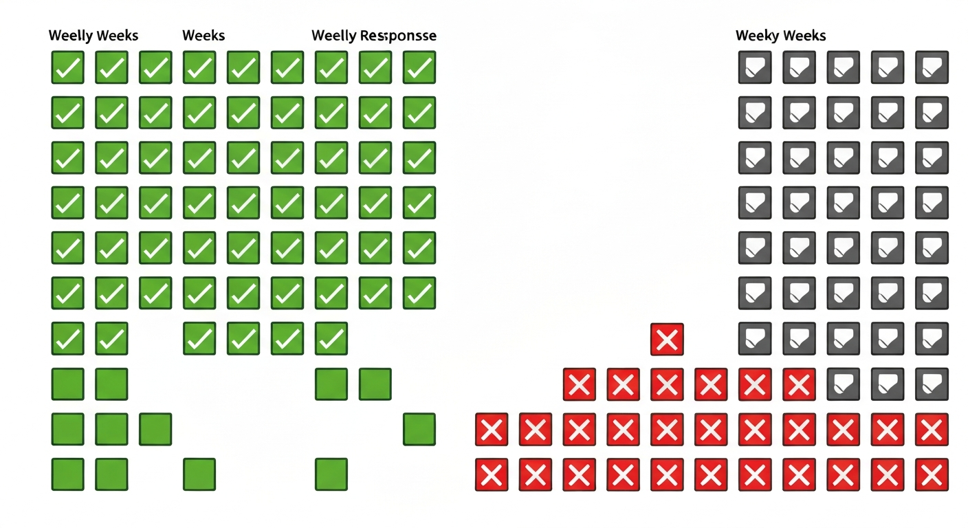 Diagram illustrating how small weekly response time differences compound into a significant yearly business gap