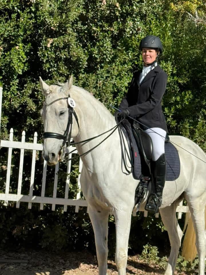 Dressage rider on white horse