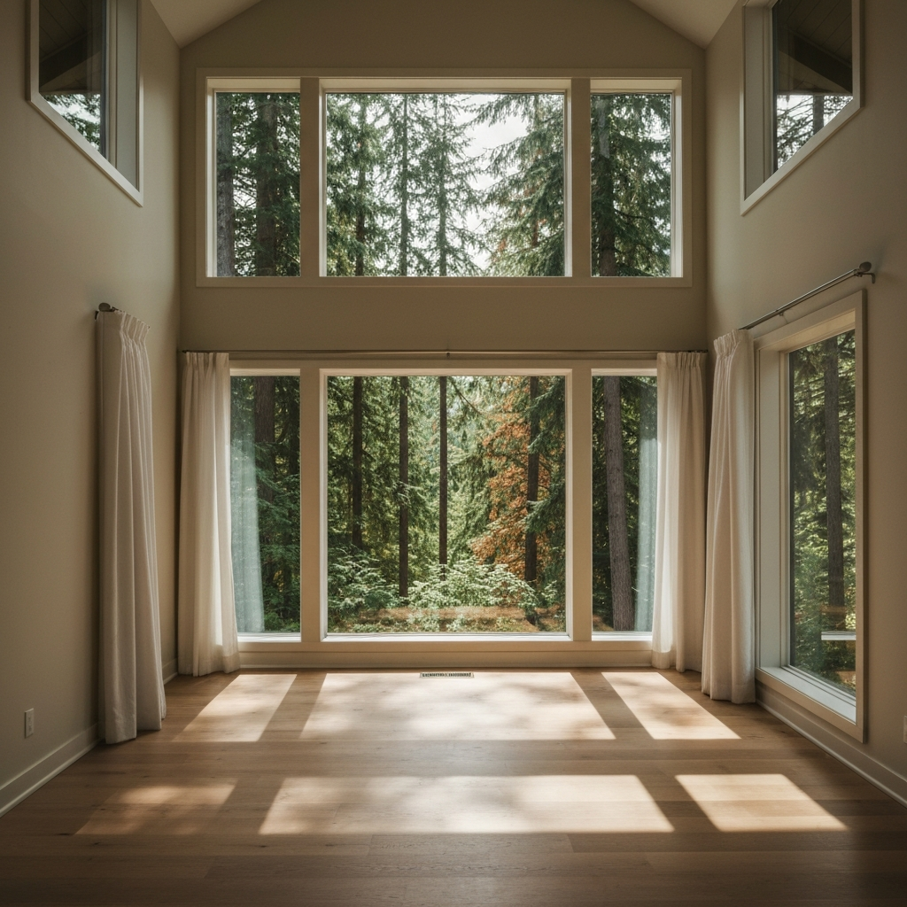 Beautiful home interior with large windows