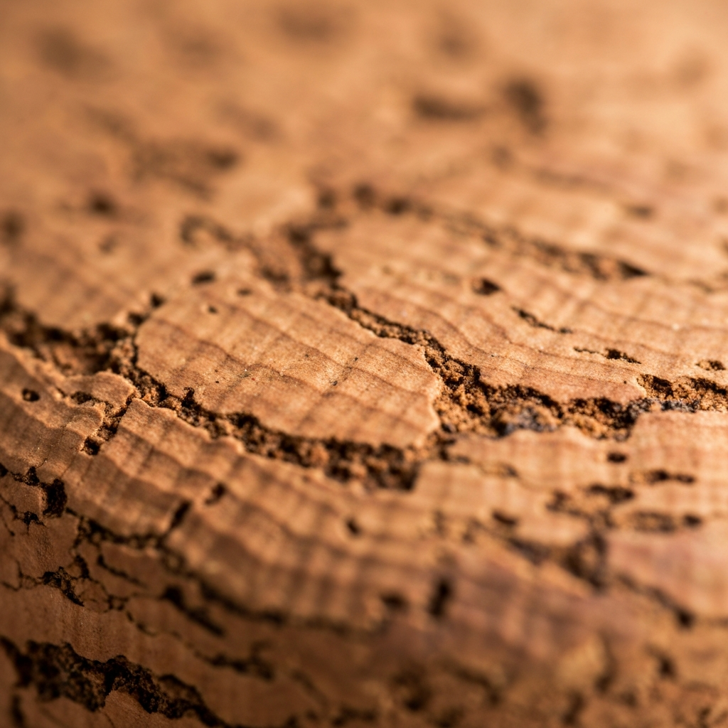 Close up texture of natural cork material showing cellular structure
