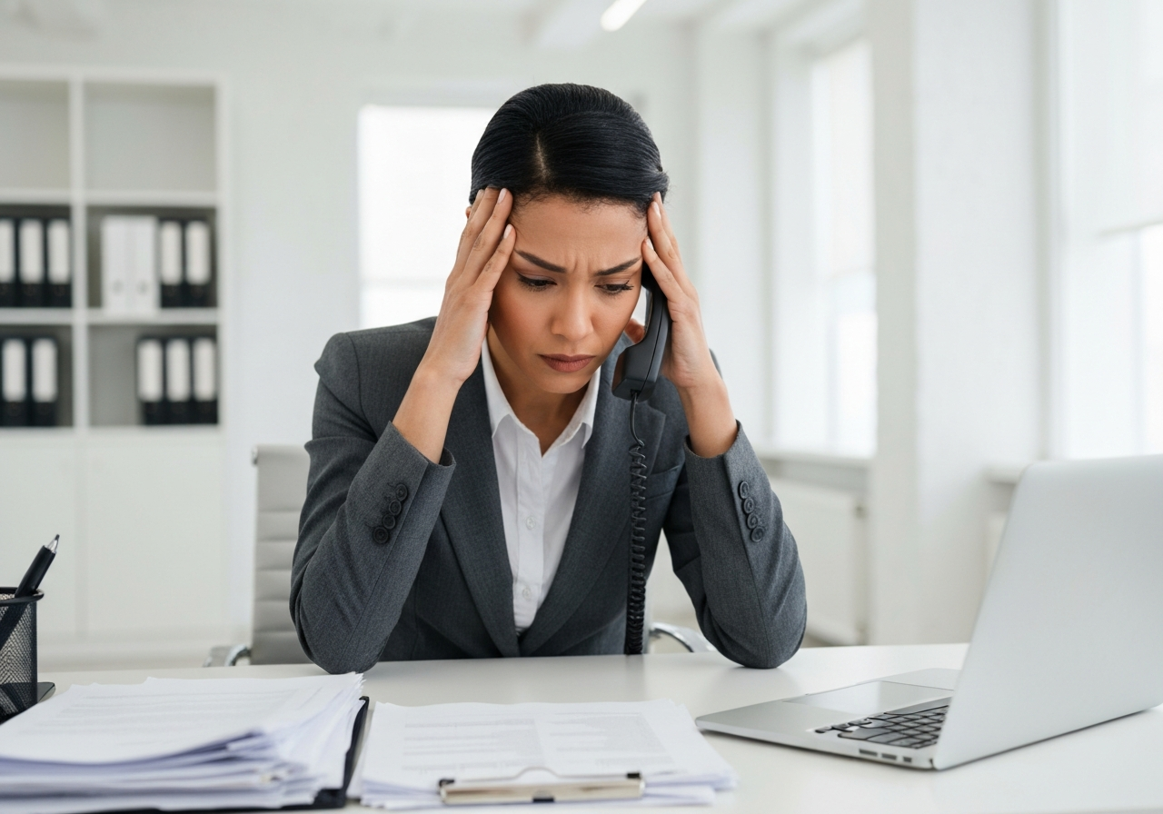 Frustrated property manager at desk