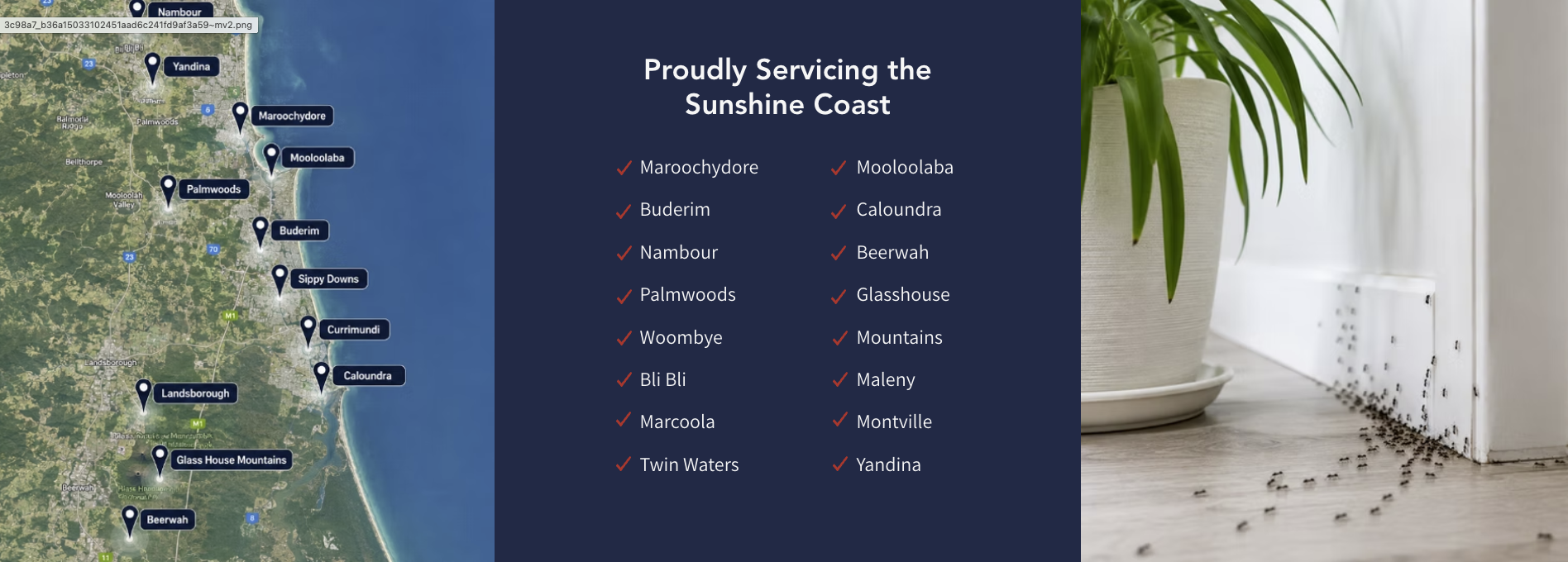 Map showing service areas across the Sunshine Coast Hinterland